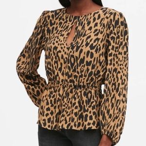 BANANA REPUBLIC Leopard Keyhole Top, Sz Small